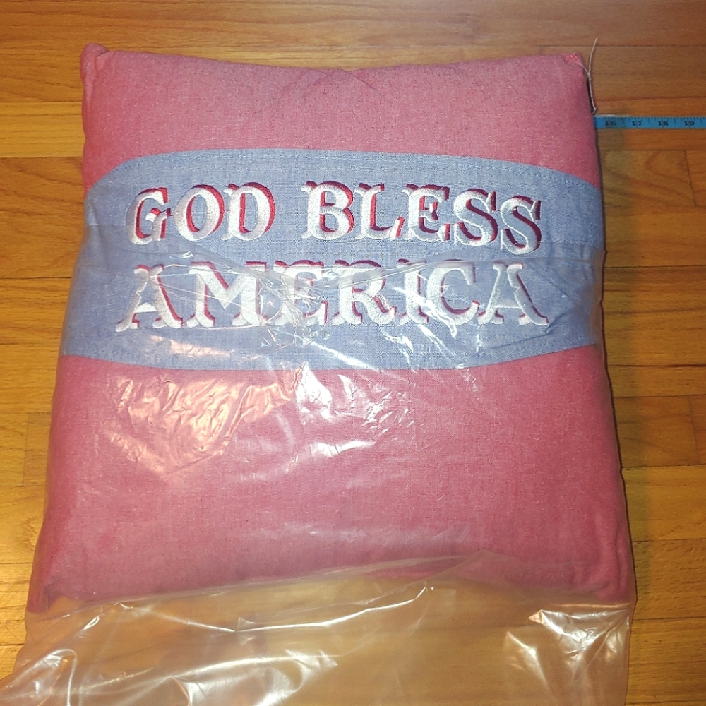 Red Blue Denim Cotton Stripe GOD BLESS AMERICA Accent Pillow Patriotic July 4th